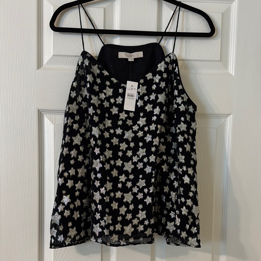 LOFT Black and Silver Starry Shiny Women's Top